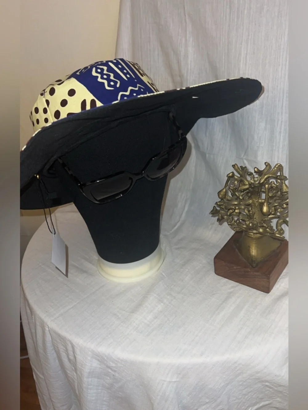 K-K Vogues African Print Bucket Hat – Wax Style – Fedora Hat in Yellow and Navy